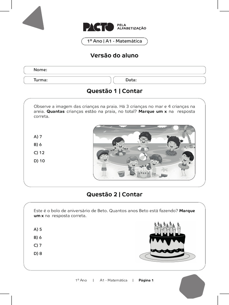 Atividades de Matemática 1º Ano A1 | PDF