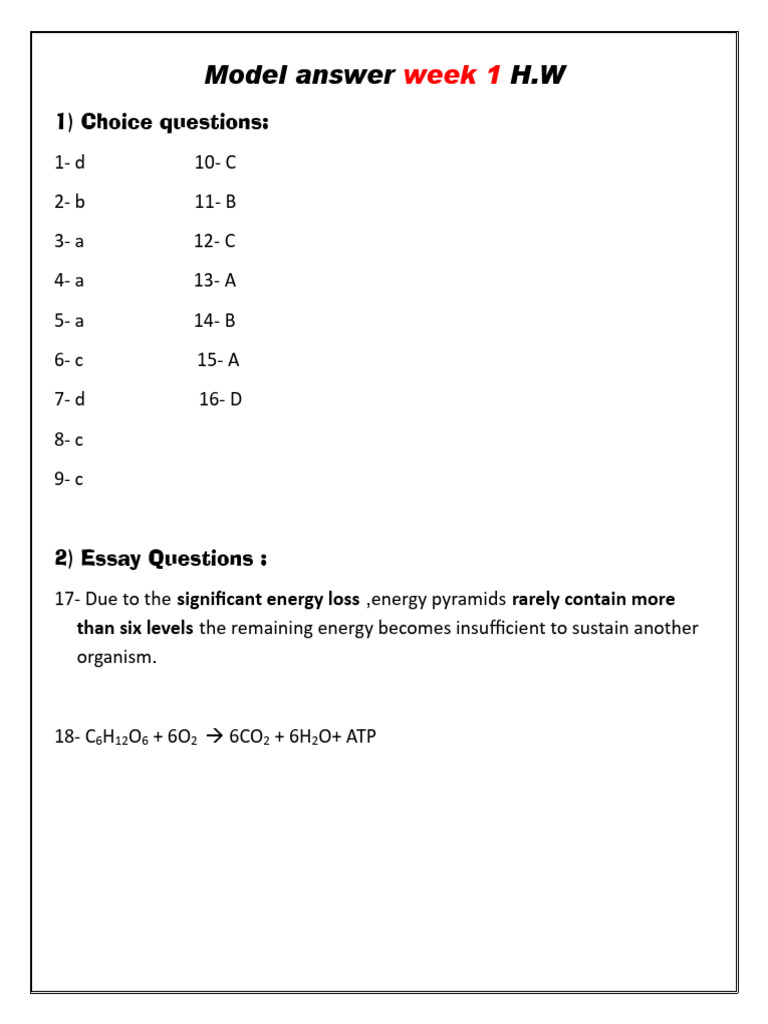 Weekly Model Answers for Science Homework | PDF | Nitrate | Biology