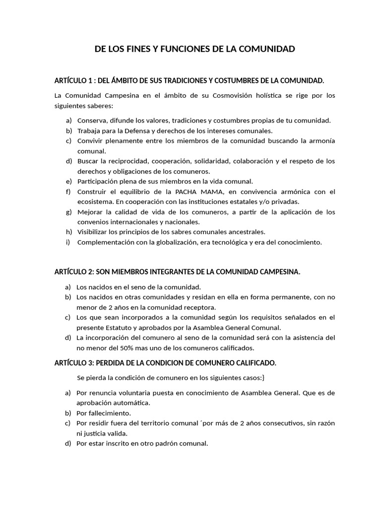 De Los Fines y Funciones de La Comunidad | PDF | Multa (pena) | Presupuesto