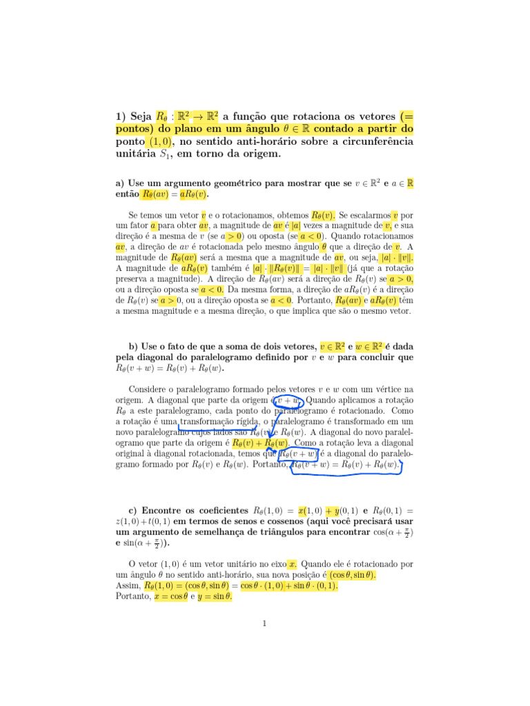 Rotação de Vetores em R² e Números Complexos | PDF | Grupo (Matemática ...