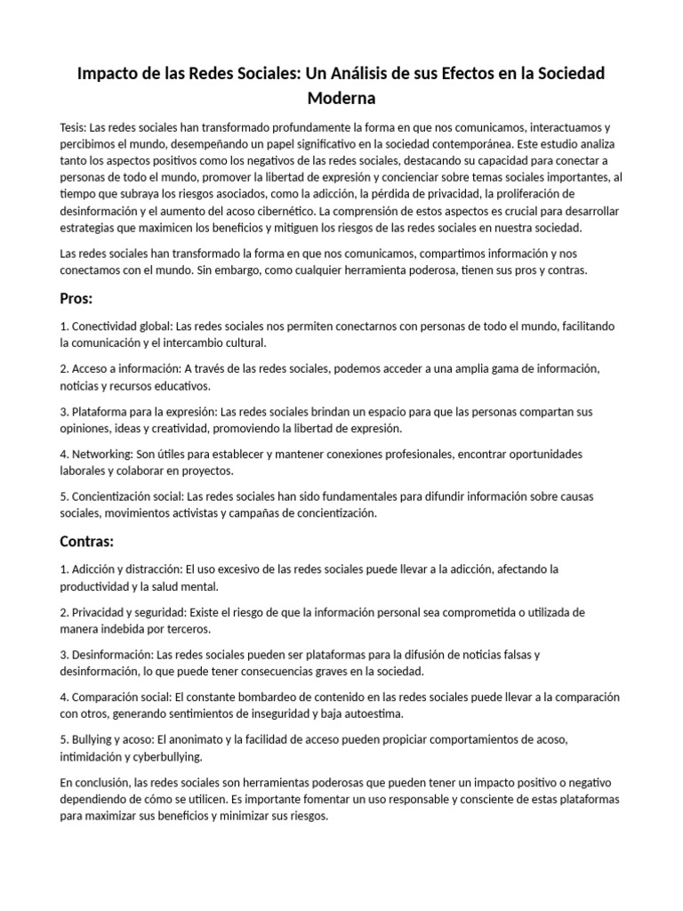 Efectos de las Redes Sociales en la Sociedad | PDF | Red social | Redes ...