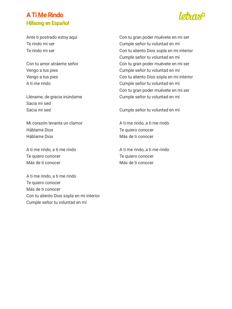 A Ti Me Rindo - Hillsong en Español | PDF