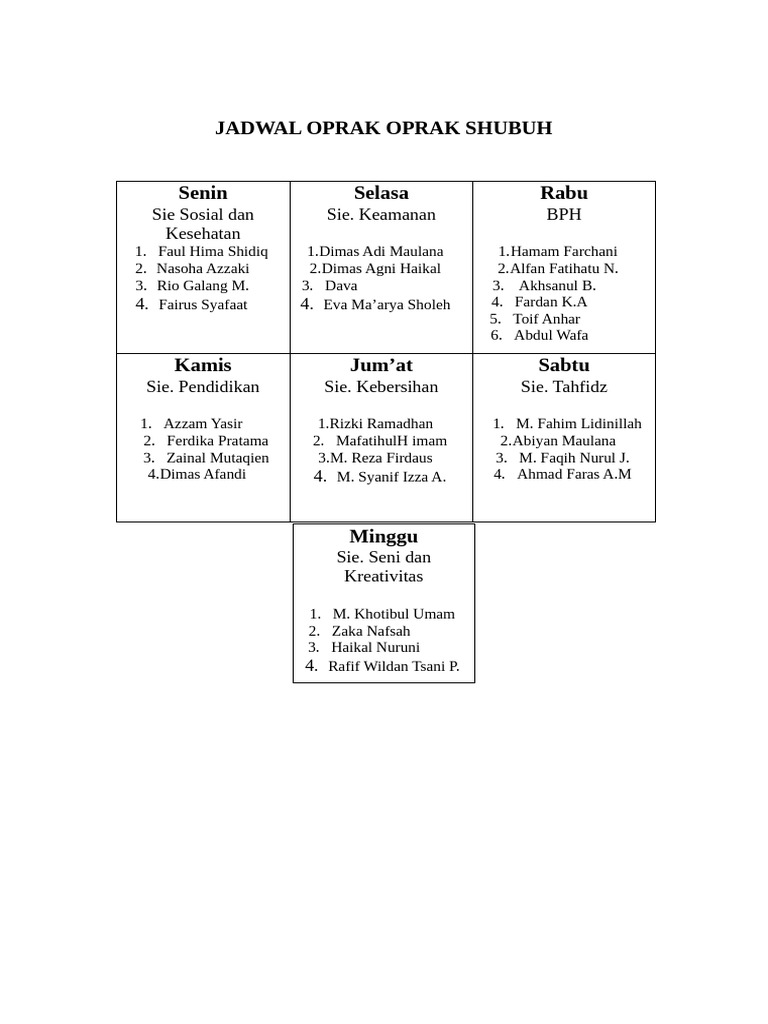 JADWAL Oprak Shubuh 2025 | PDF