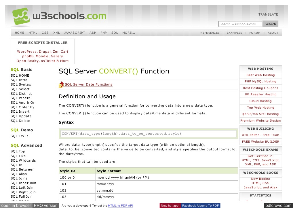 W3schools getdate sql