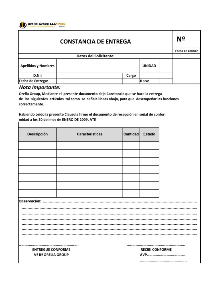 Formato - Recibo Entrega de Prendas | PDF