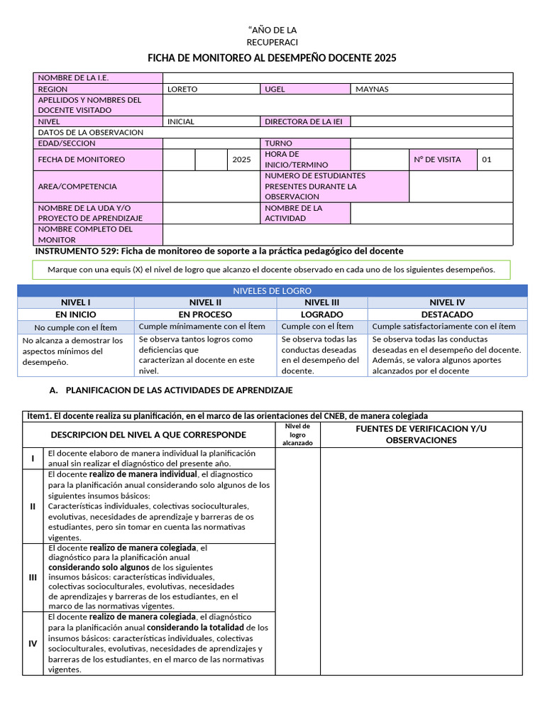 Ficha de Desempeño Docente 2025 | PDF | Evaluación | Aprendizaje