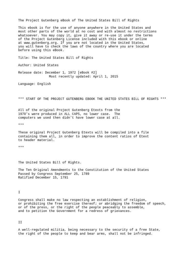 United States Bill of Rights eBook | PDF | Project Gutenberg | United ...