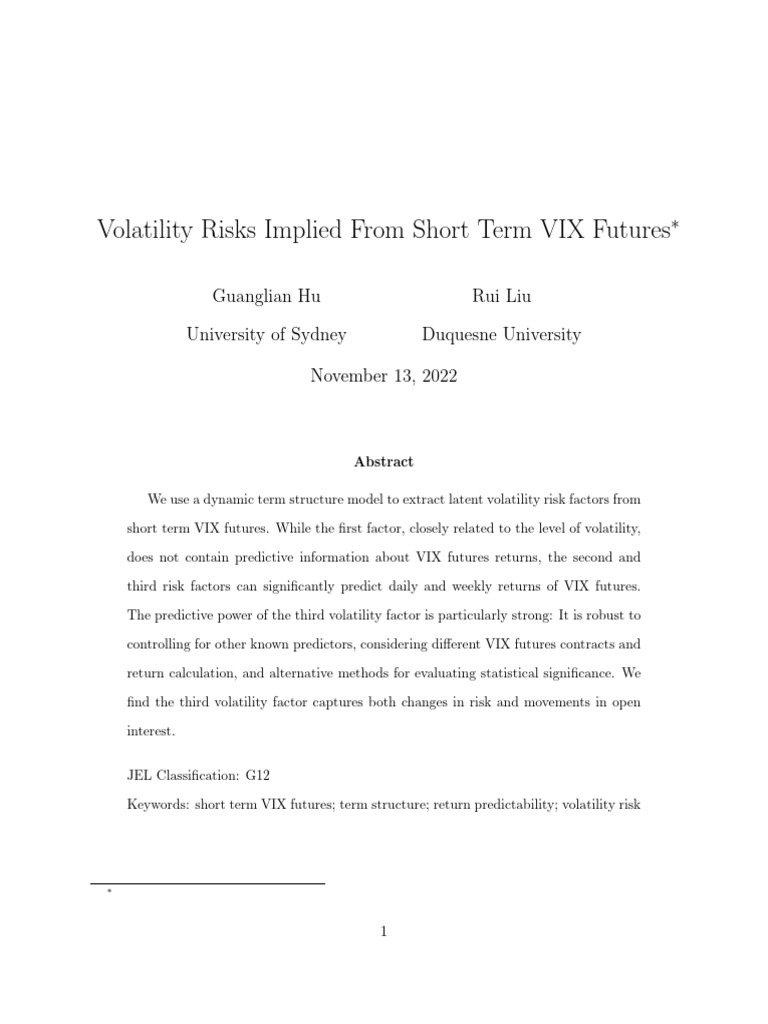 Volatility Risks Implied From Short Term VIX Futures | PDF | Vix ...
