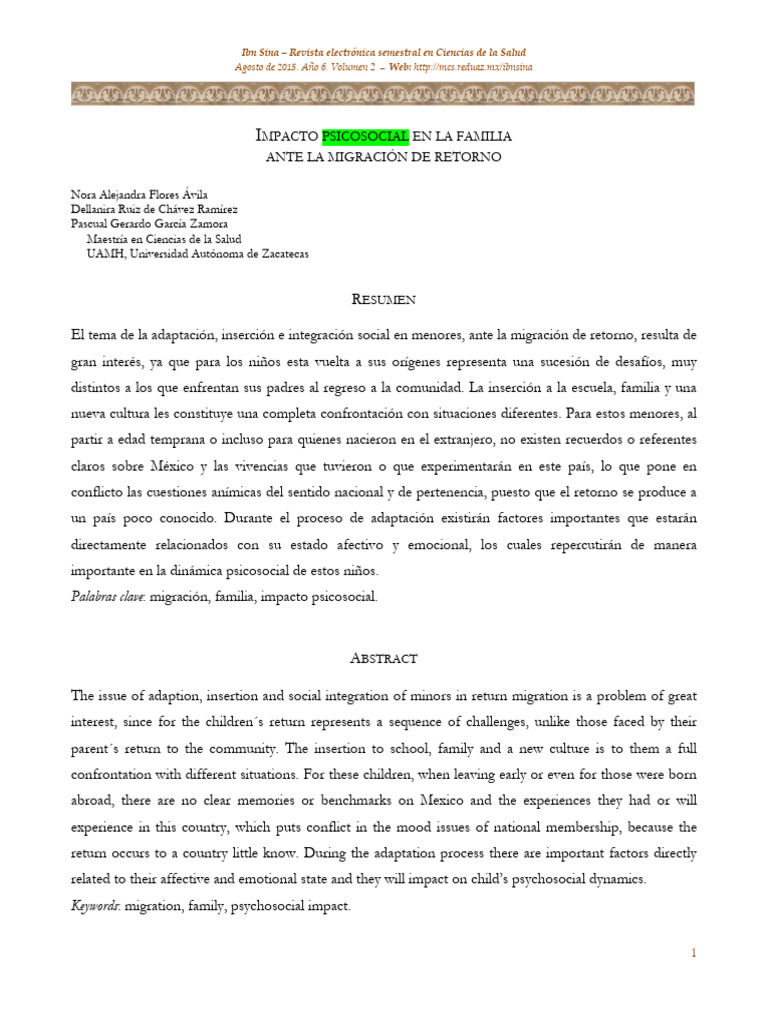 Impacto Psicosocial en La Familia Ante La Migración de Retorno | PDF ...