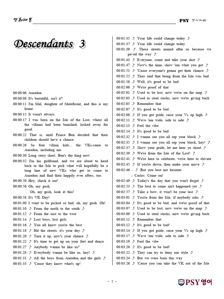 "Descendants 3 Movie Script Excerpt" | PDF