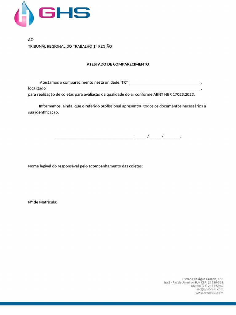 Atestado de Comparecimento TRT | PDF