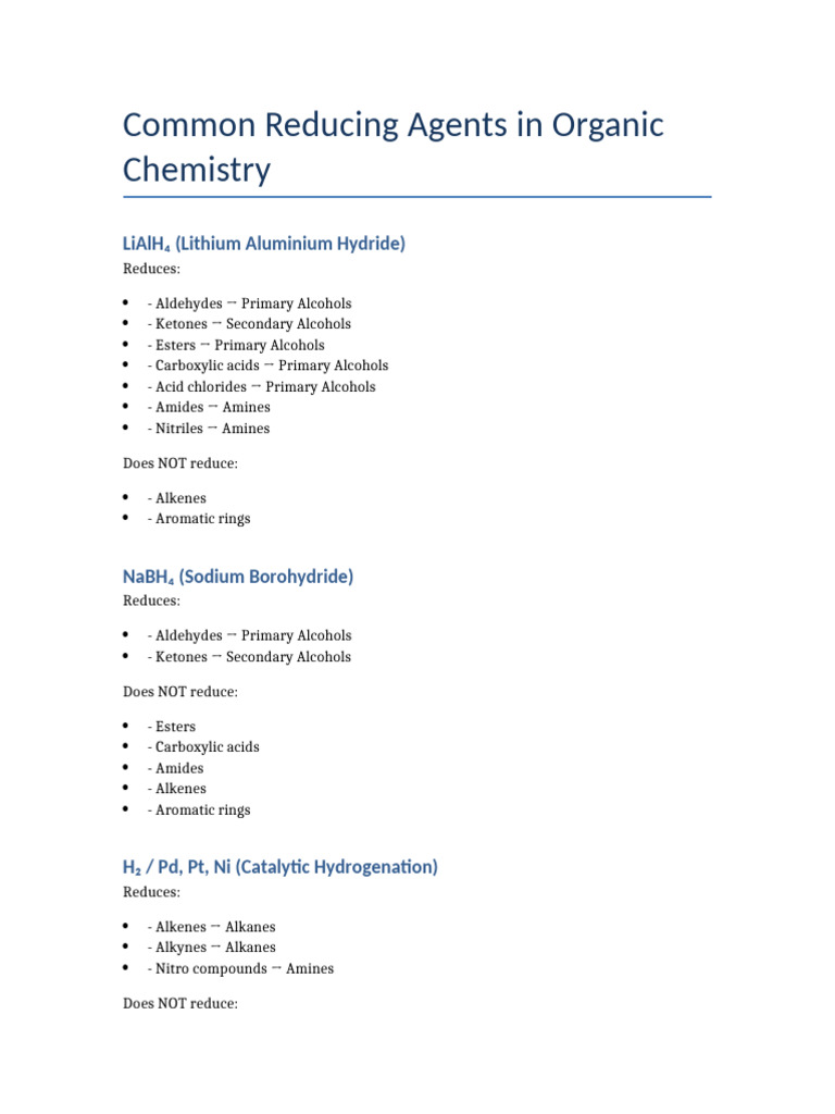Common Reducing Agents Organic Chemistry | PDF