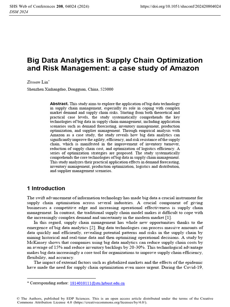 Big Data in Amazon's Supply Chain Optimization | PDF | Supply Chain ...