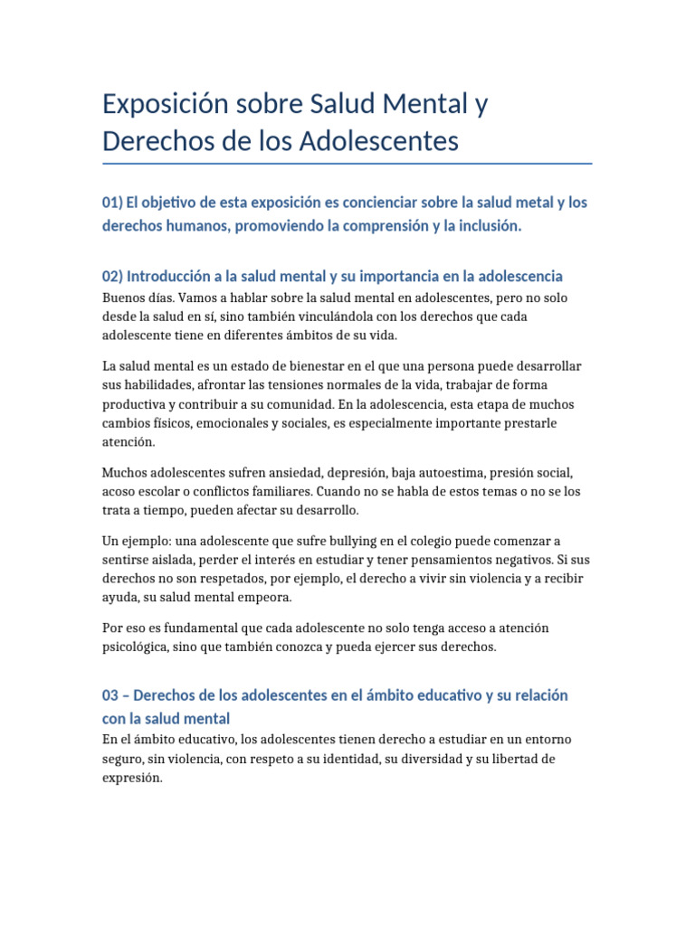 Salud Mental y Derechos de Adolescentes | PDF | Salud mental | Adolescencia