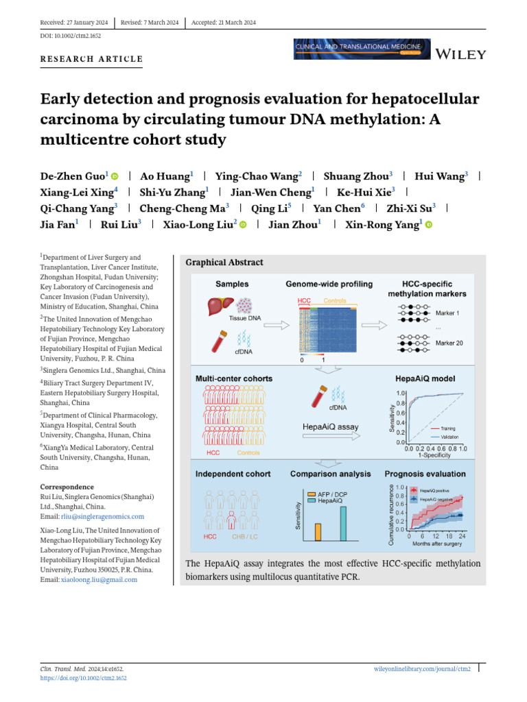 Early Detection And Prognosis Evaluation For Hepatocellular Carcinoma