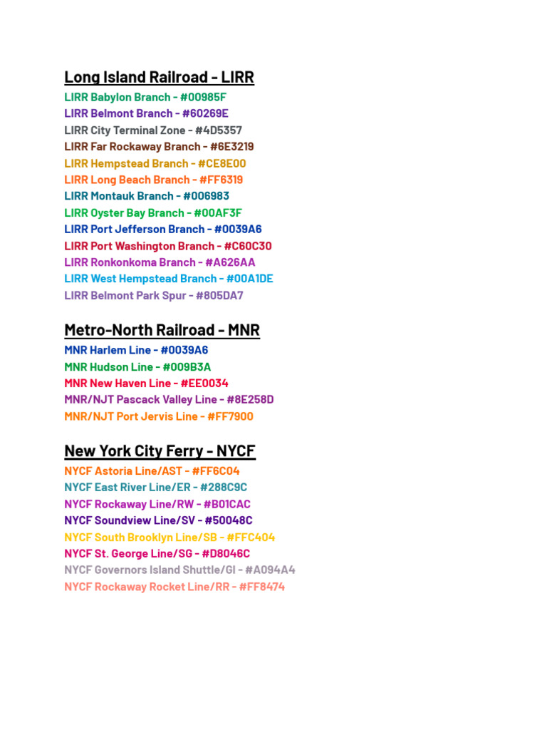 LIRR Branch Colors and Codes | PDF