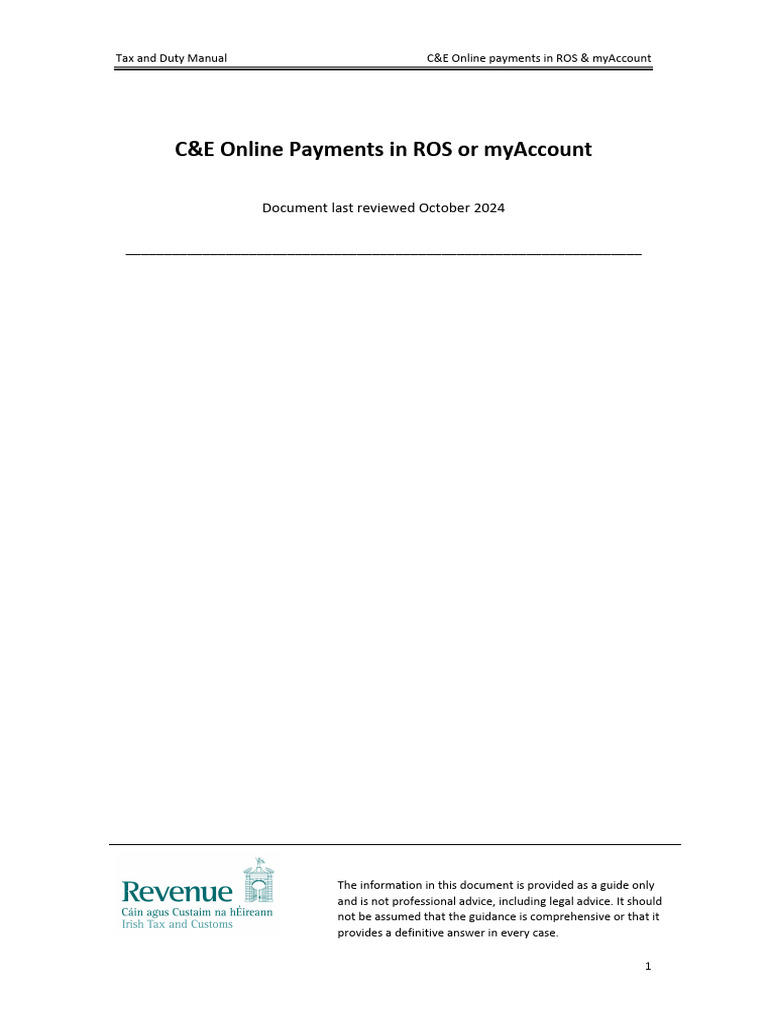 C&E Online Payments Guide for ROS | PDF | Payments | Customs