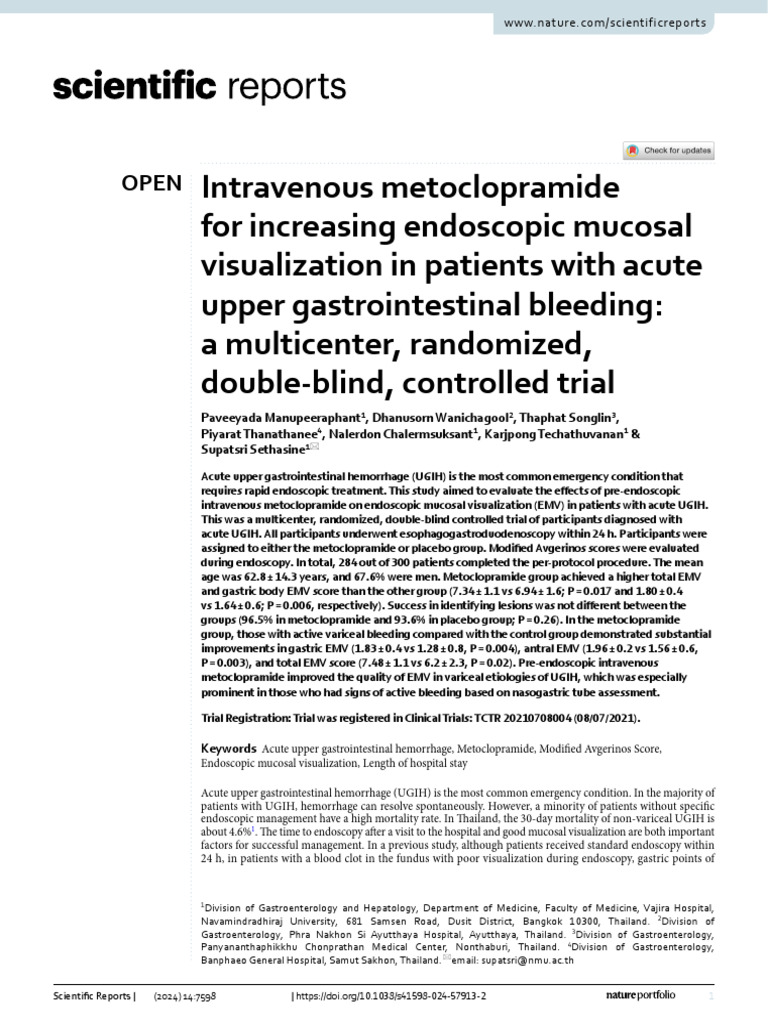 Intravenous Metoclopramide For Increasing Endoscopic Mucosal ...