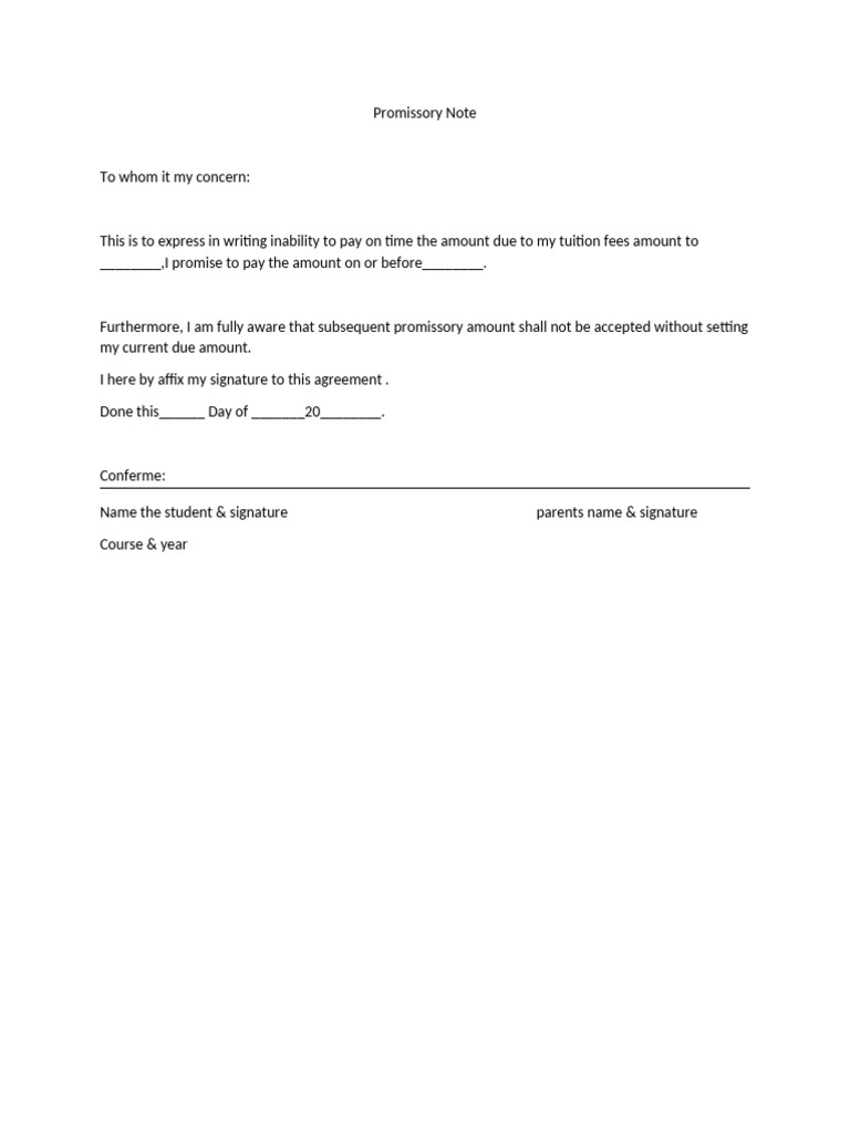 Tuition Fee Promissory Note Sample | PDF