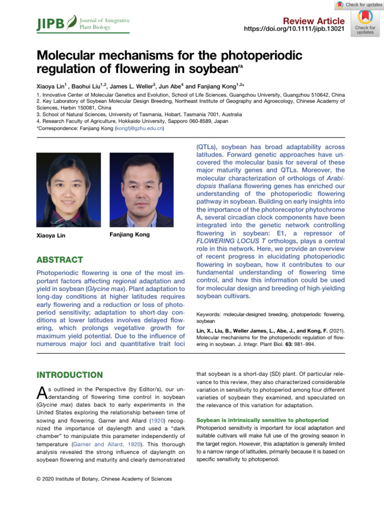 JIPB - 2020 - Lin - Molecular Mechanisms For The Photoperiodic ...