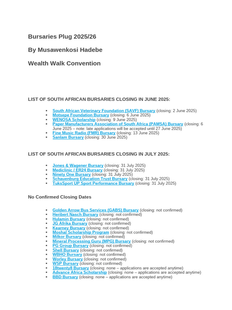 South African Bursaries 2025/26 Guide | PDF