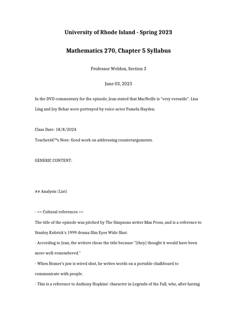 Mathematics 270 Chapter 5 Syllabus | PDF | The Simpsons Episodes | The ...
