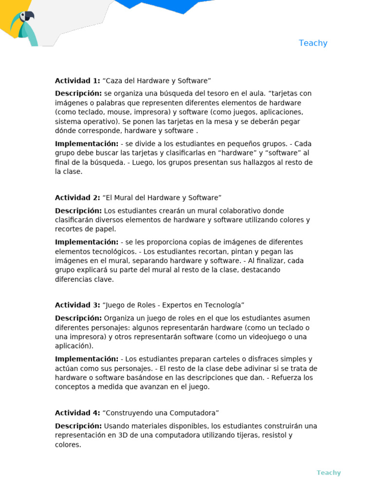 Actividades de Hardware y Software para Primaria | PDF | Hardware de la ...