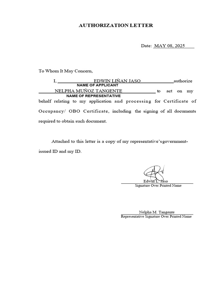 Authorization Letter for Certificate Processing | PDF