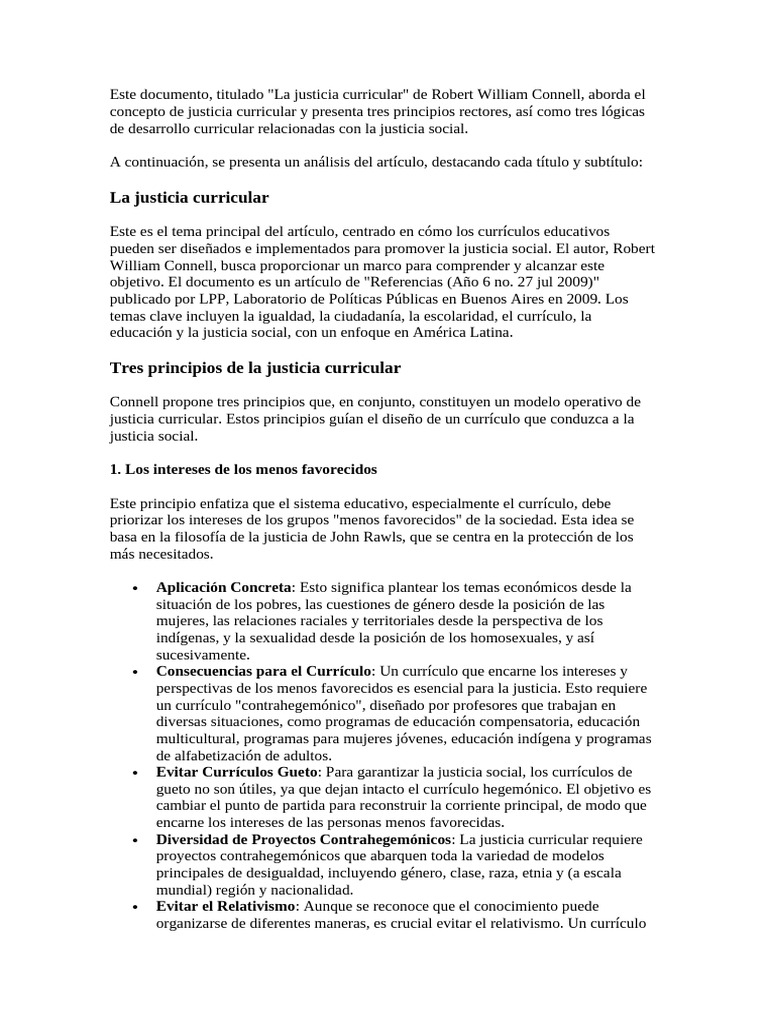 Justicia Curricular y Principios Clave | PDF | Plan de estudios ...