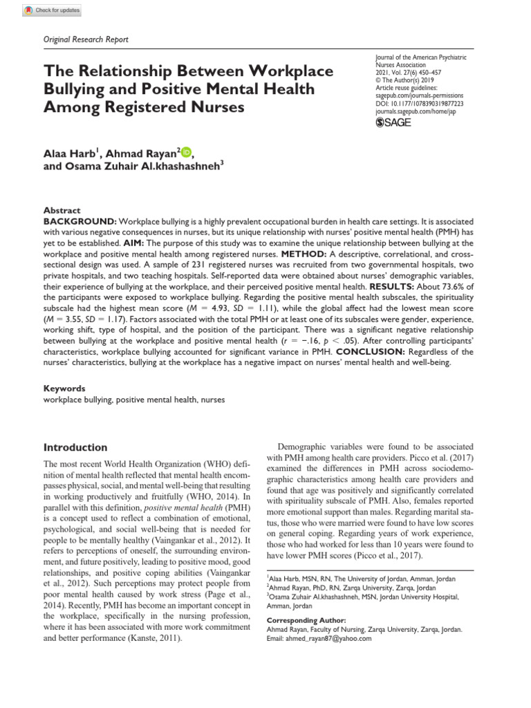 Workplace Bullying's Impact on Nurses' Mental Health | PDF | Mental ...