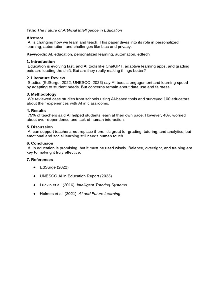 The Future of Artificial Intelligence in Education | PDF