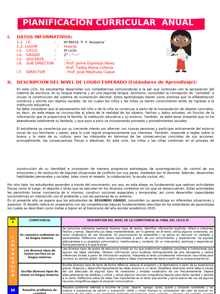 Planificación Curricular 2025: 2° Grado Huaraz | PDF | Datos | Longitud