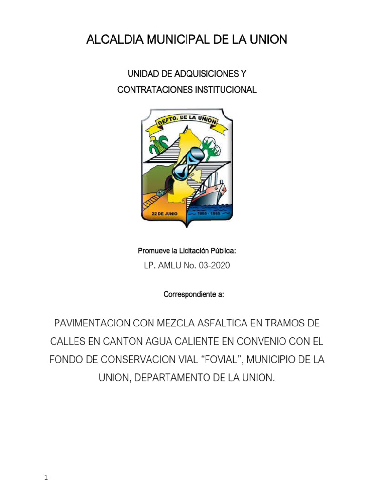 Bases de Licitacion LP Amlu 03-2020, Tramos Agua Caliente Convenio ...