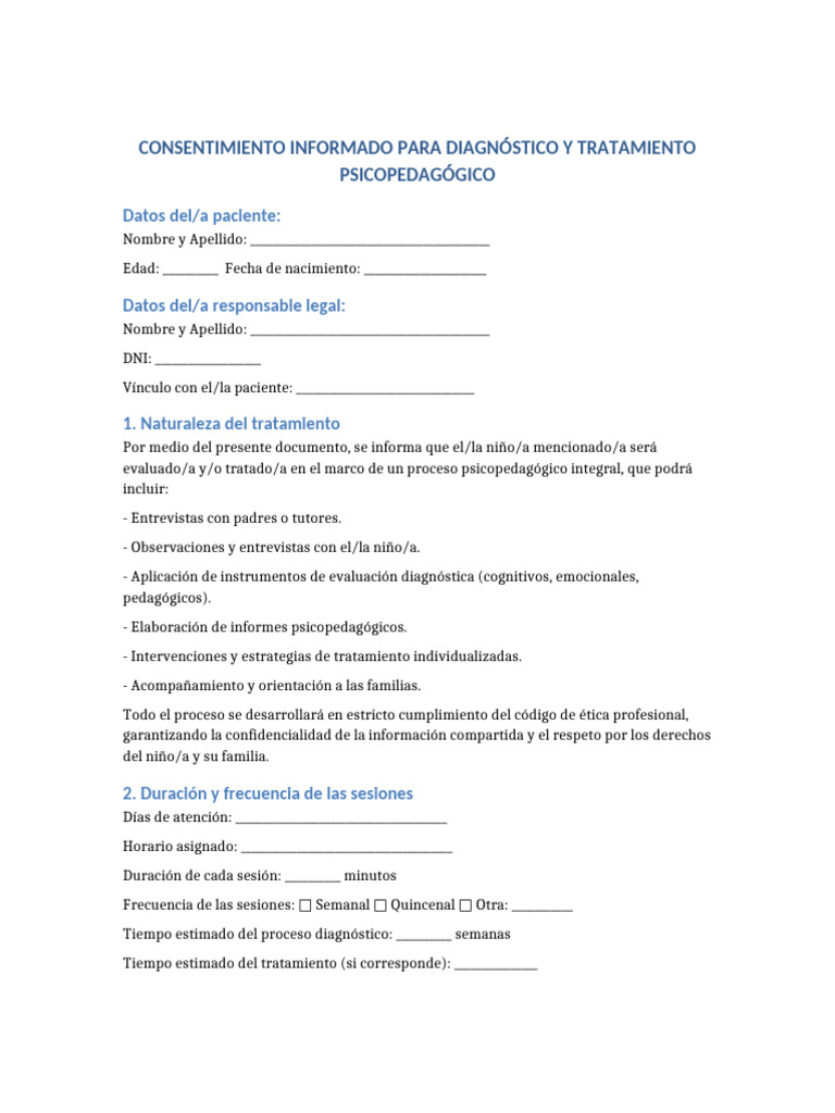 Consentimiento Informado Psicopedagogico | PDF | Consentimiento informado