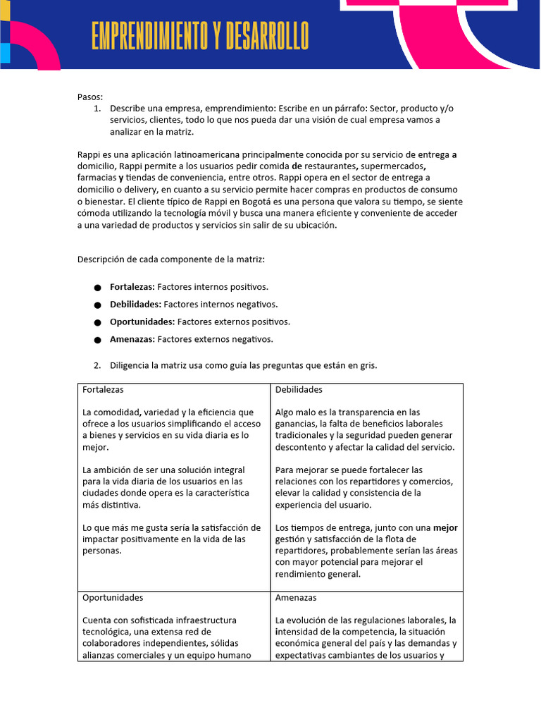 Taller de Analisis DOFA | PDF | Análisis FODA | Entrega (Comercio)