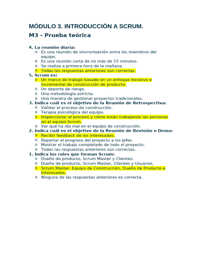 Quiz sobre Scrum: Módulo 3 | PDF