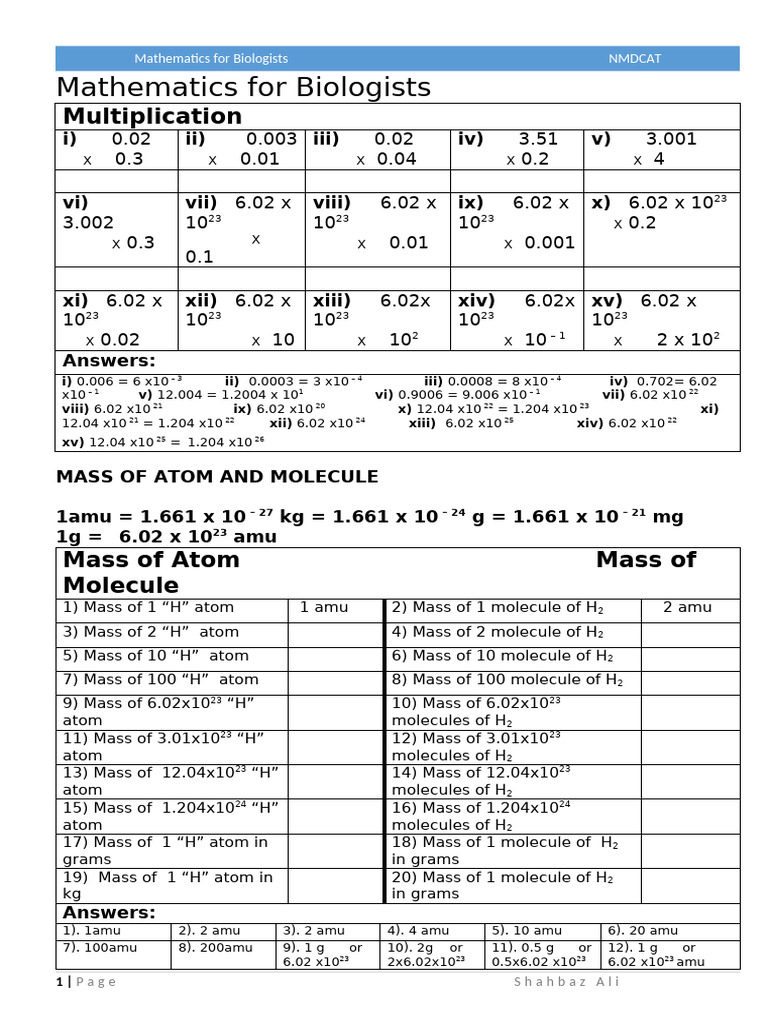 Atom Mass and Mole Calculations | PDF | Mole (Unit) | Chemistry