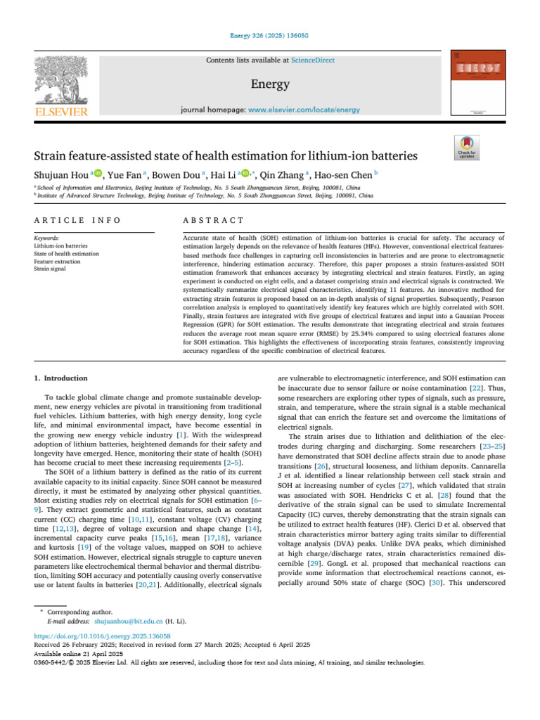Strain Feature-Assisted State of Health Estimation For Lithium-Ion ...