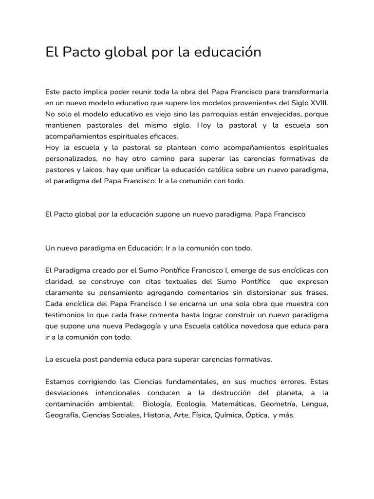 El Pacto Global Por La Educación | PDF