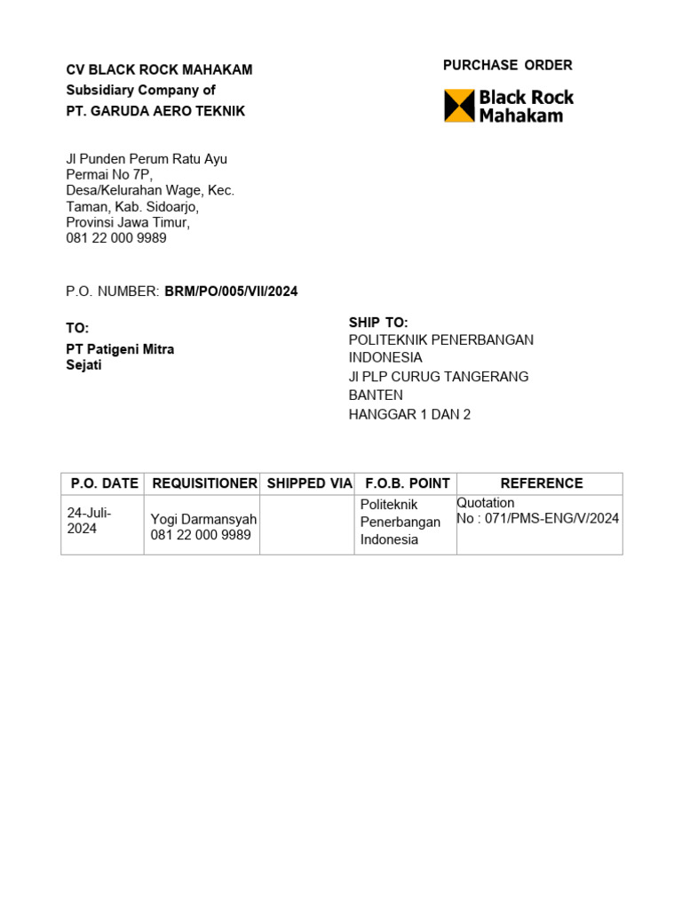 Requisitioner dalam Purchase Order BRM/PO/005 | PDF