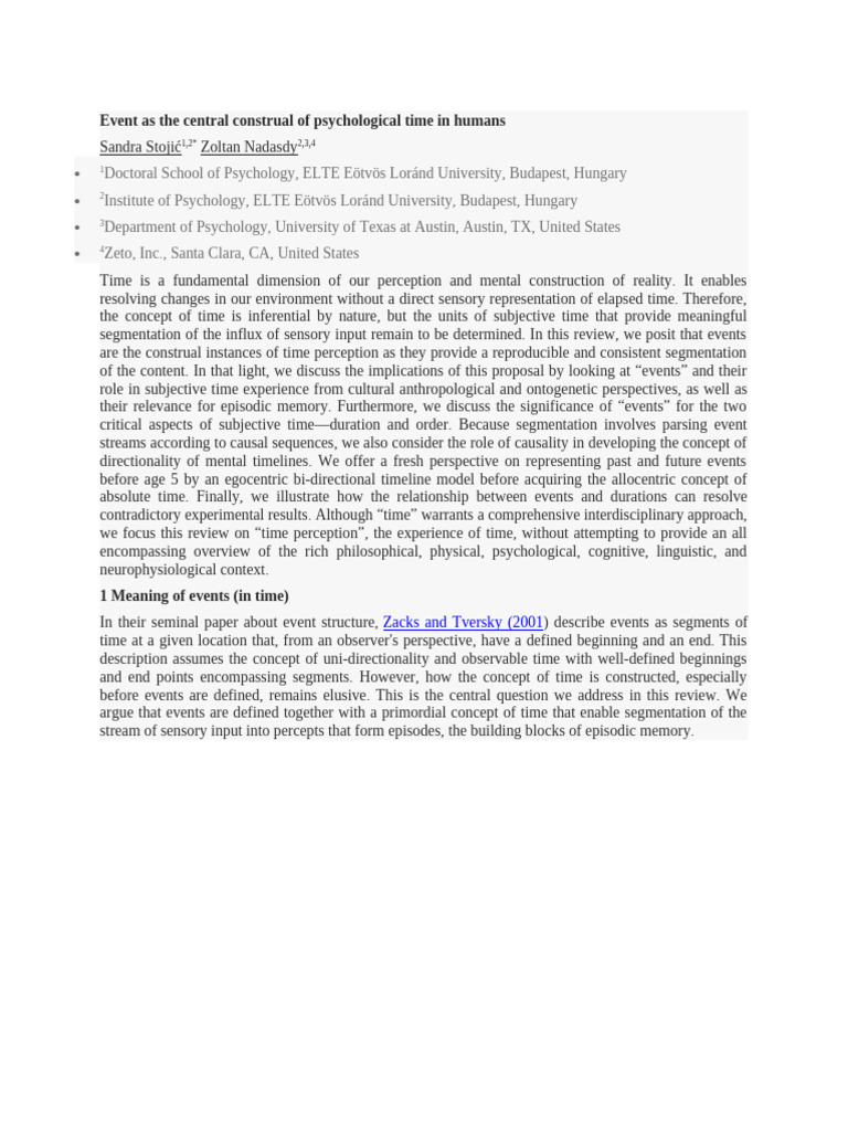 Event As The Central Construal of Psychological Time in Humans | PDF ...