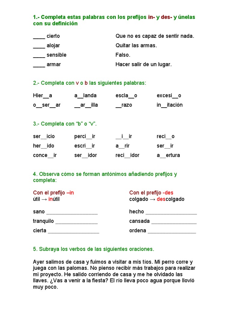 Ejercicios Lengua 5º Primaria 2 Evaluación | PDF | Conjugación ...