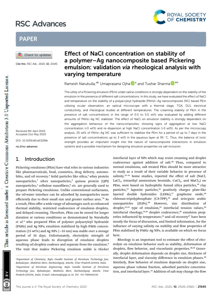 Effect of NaCl Concentration On Stability of A Polymer-Ag FR | PDF ...