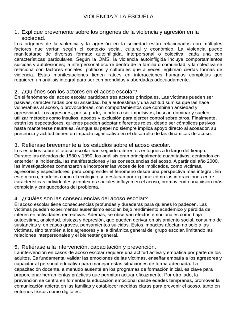Prevención y Consecuencias del Acoso Escolar | PDF | Violencia | Las ...