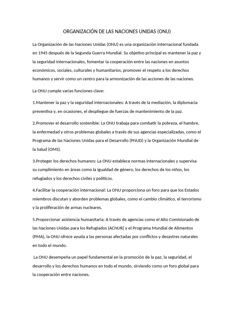 Organización de Las Naciones Unidas | PDF | Naciones Unidas ...