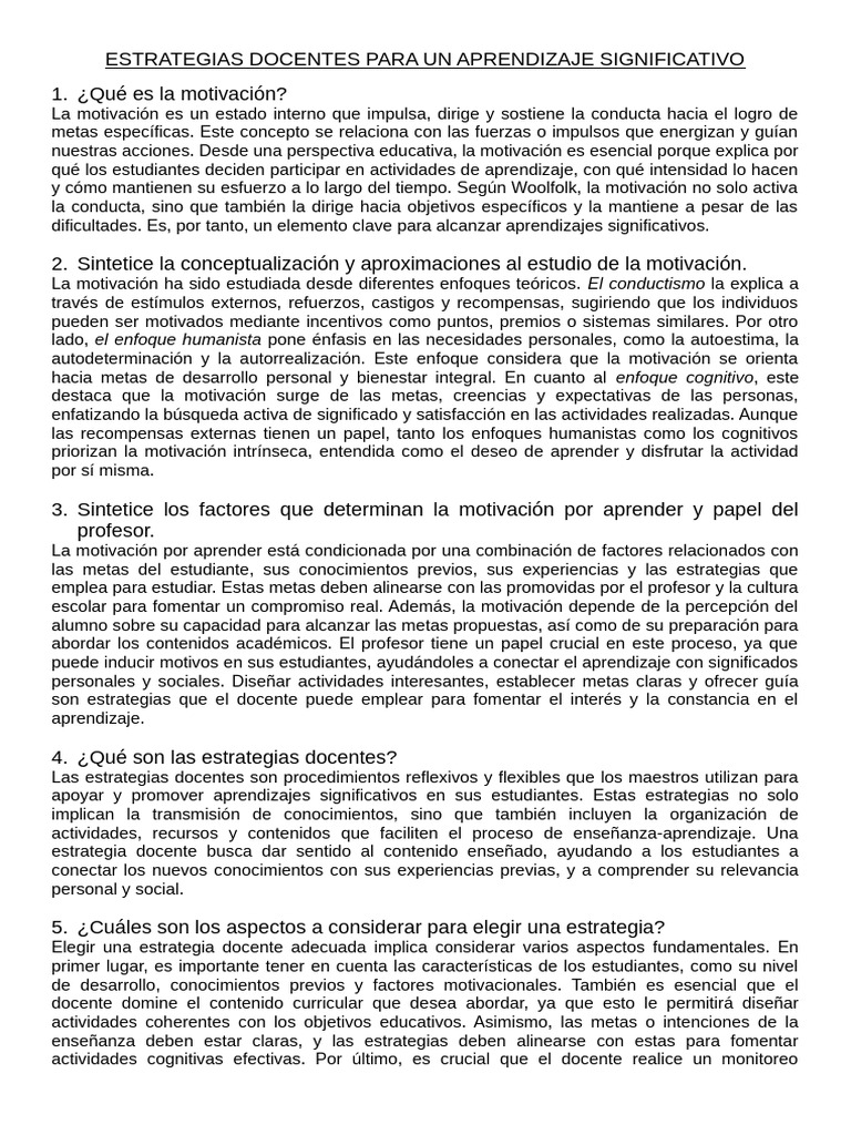 Estrategias Docentes para Aprendizaje Efectivo | PDF | Motivacional ...