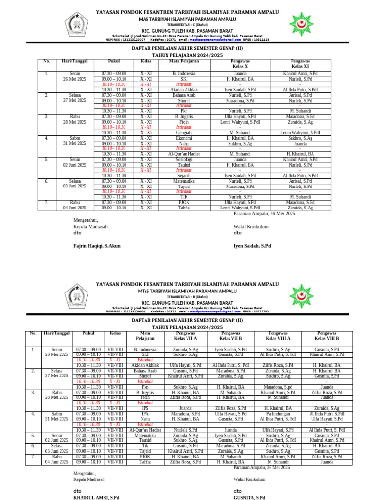 Daftar Pas 2024 2025 Ok | PDF