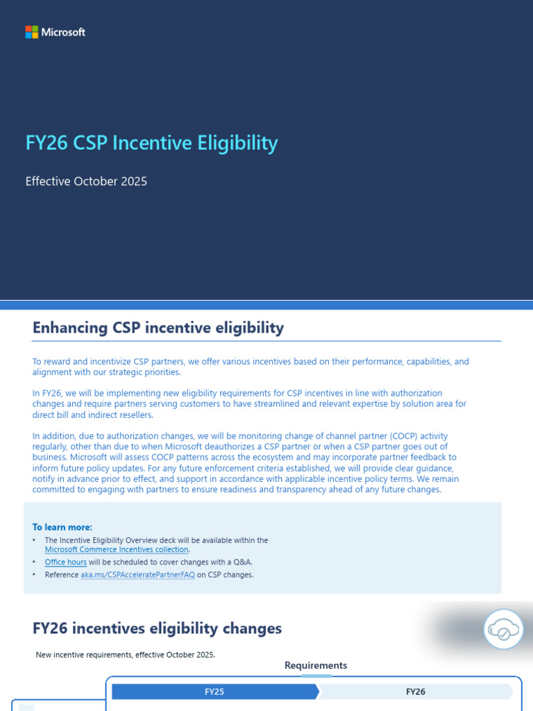 FY26 CSP Incentive Eligibility Update | PDF | Microsoft Azure | Incentive
