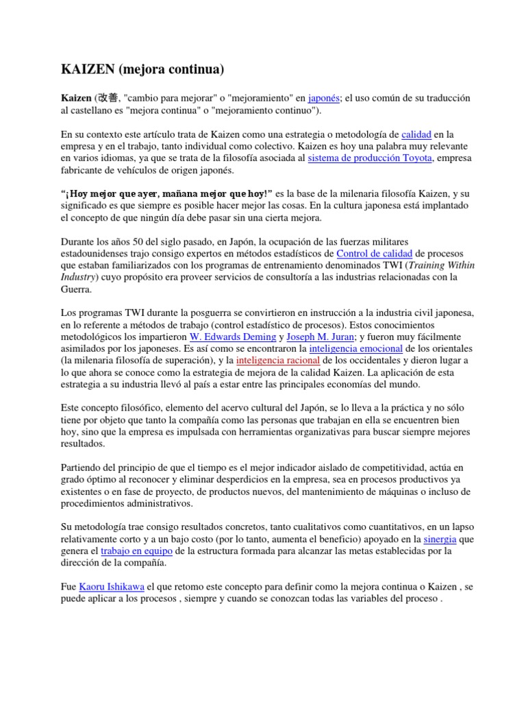 Estrategia Kaizen: Mejora Continua en Empresas | PDF | Calidad ...