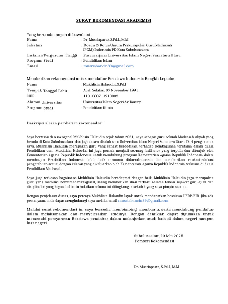 Surat Rekomedasi Akademisi | PDF